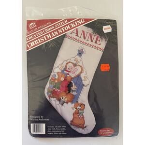 Vintage Banar Christmas Stocking Kit Counted Cross Stitch Doghouse Sealed 16.5”